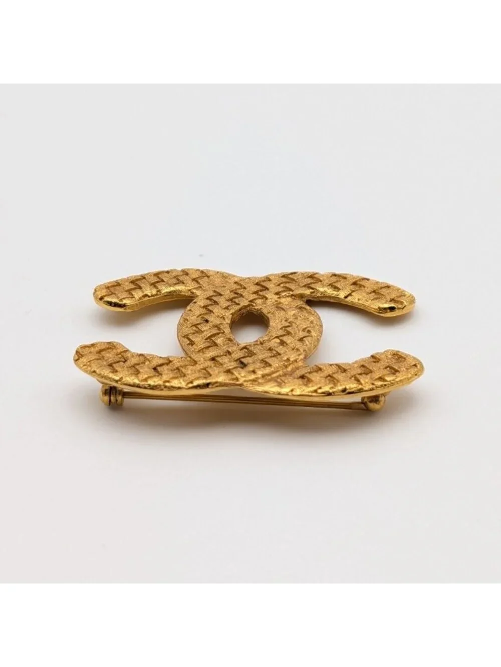 Chanel Brooch CC Logo Mesh Braided Pattern Gold 29 Vintage